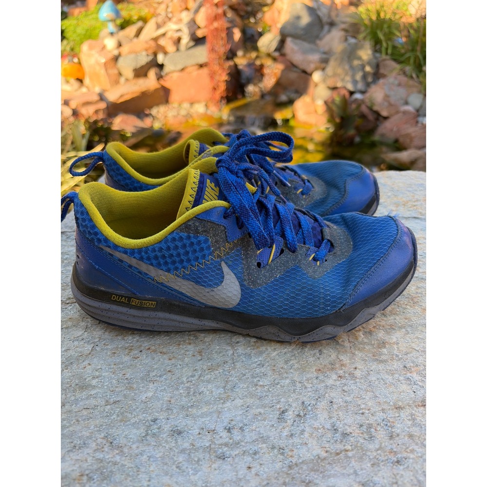 Nike Dual Fusion‎ Trail Blue Yellow Kids Running Shoes 777340-400 Size 7Y